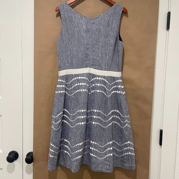 Boden 100% Linen Blue Summer Fun Dress Size 12L - Picture 4 of 12